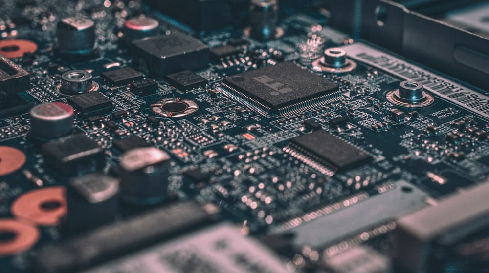 A close-up of computer circuitry