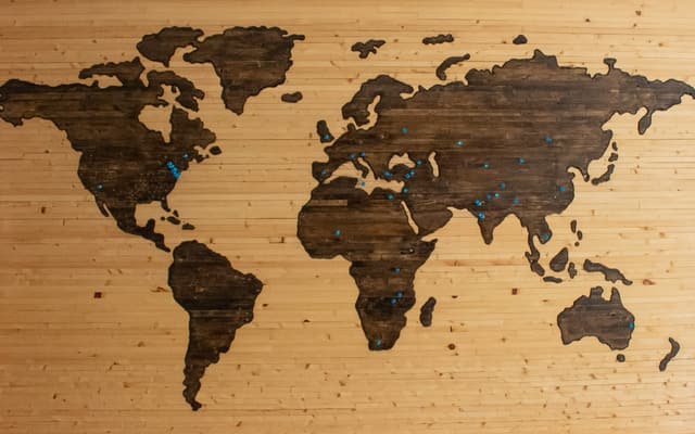 A world map viewed at an angle