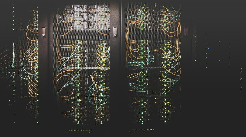 Rows of network equipment in a data centre